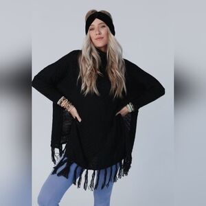 Three Bird Nest Black Fringe Turtleneck Sweater
